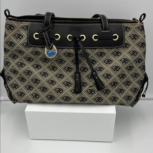 Dooney Bourke Authentic Vintage Fabric Canvas Leather Bag Tote Monogram Style